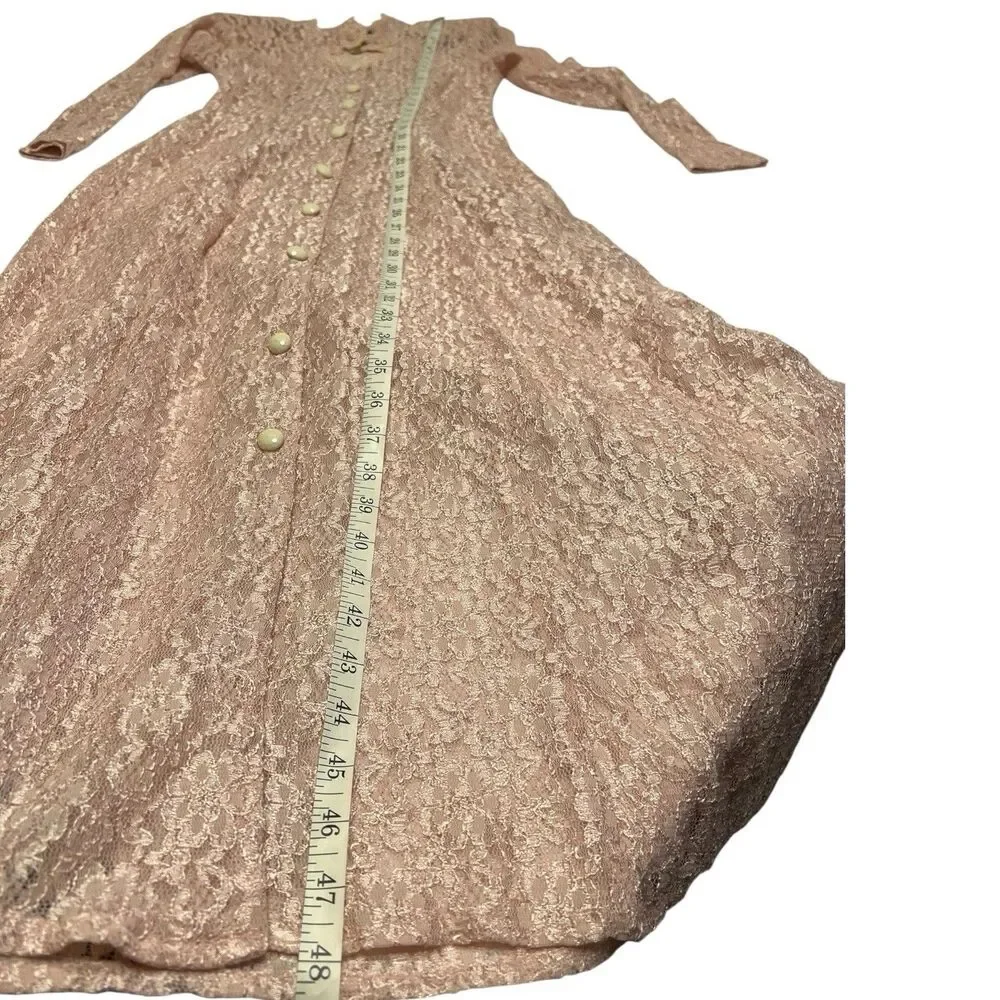 Lace Maxi Dress Vintage Long Sleeve Size 5 Blush Pink Coquette Formal Wear - Picture 6 of 16